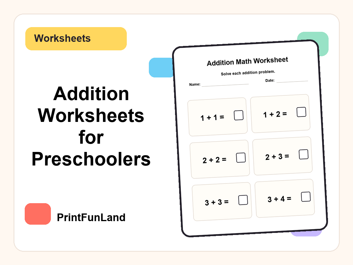 Addition Worksheets for Preschoolers printable preview