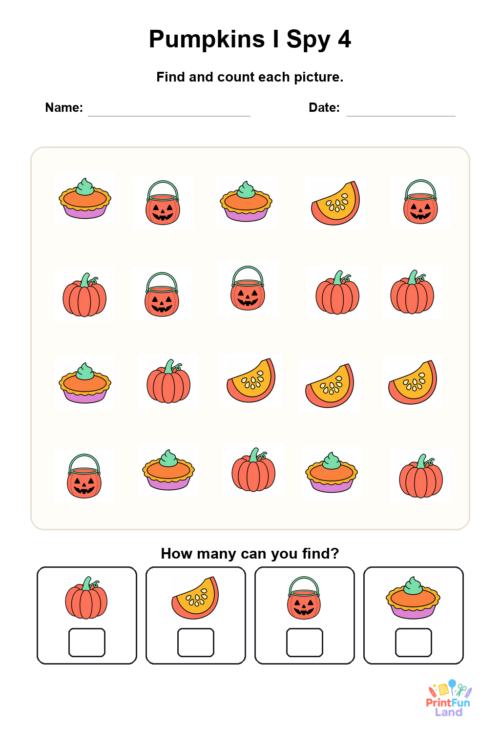 Pumpkins I Spy for Preschoolers printable page 4