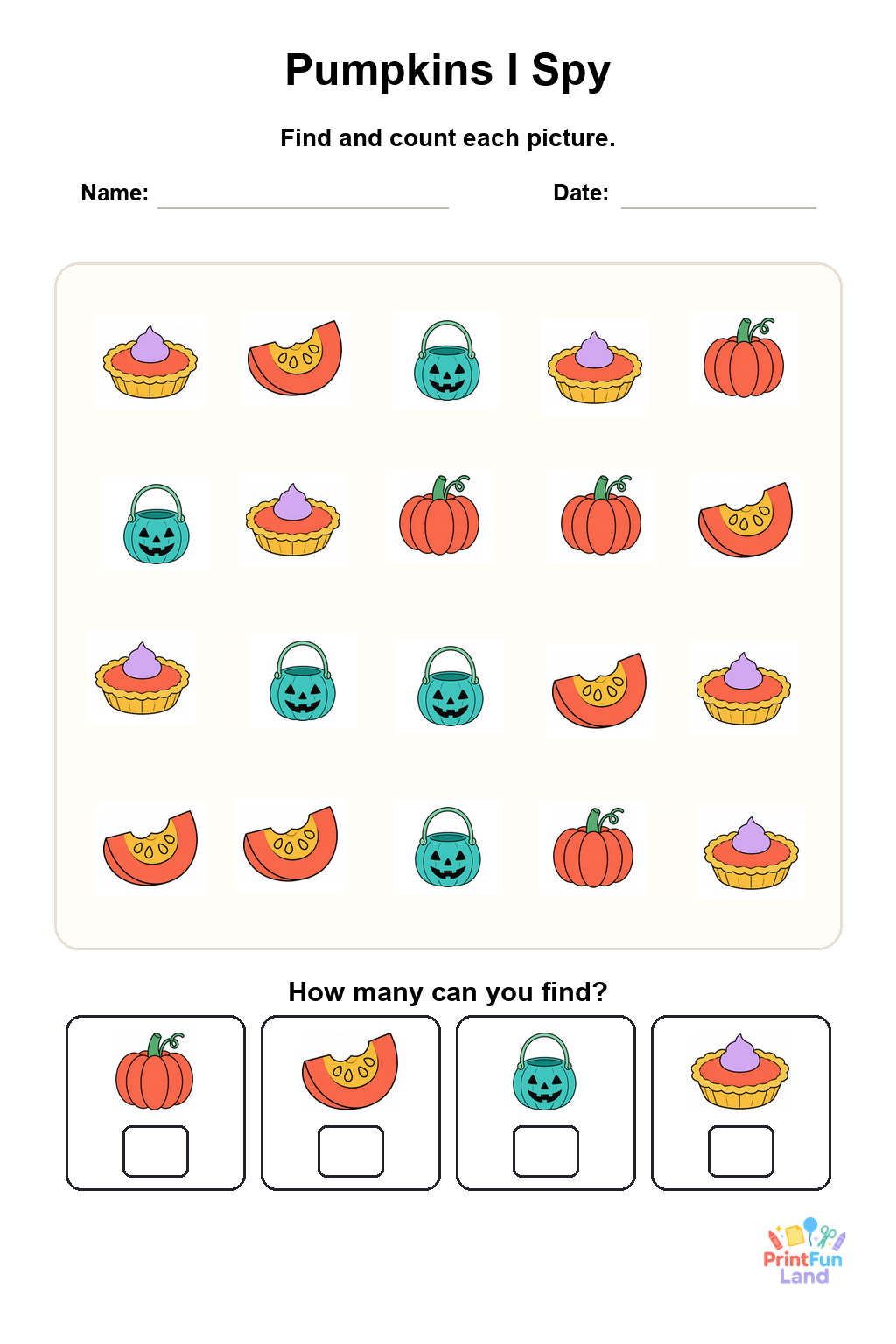 Pumpkins I Spy for Preschoolers printable page 1