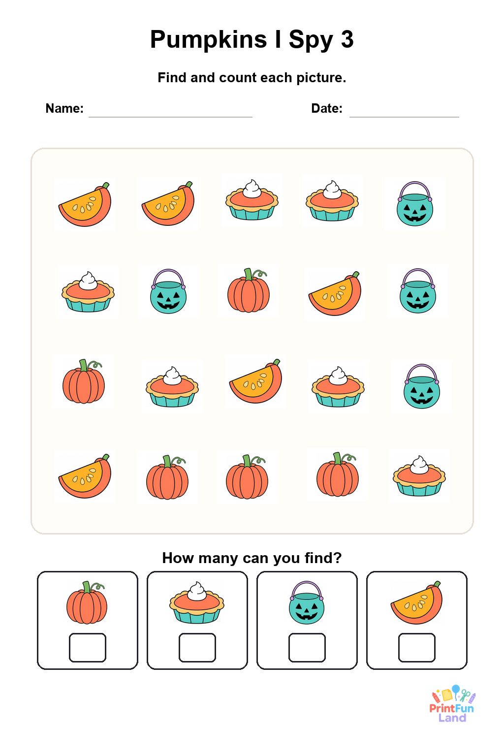 Pumpkins I Spy for Preschoolers printable page 3