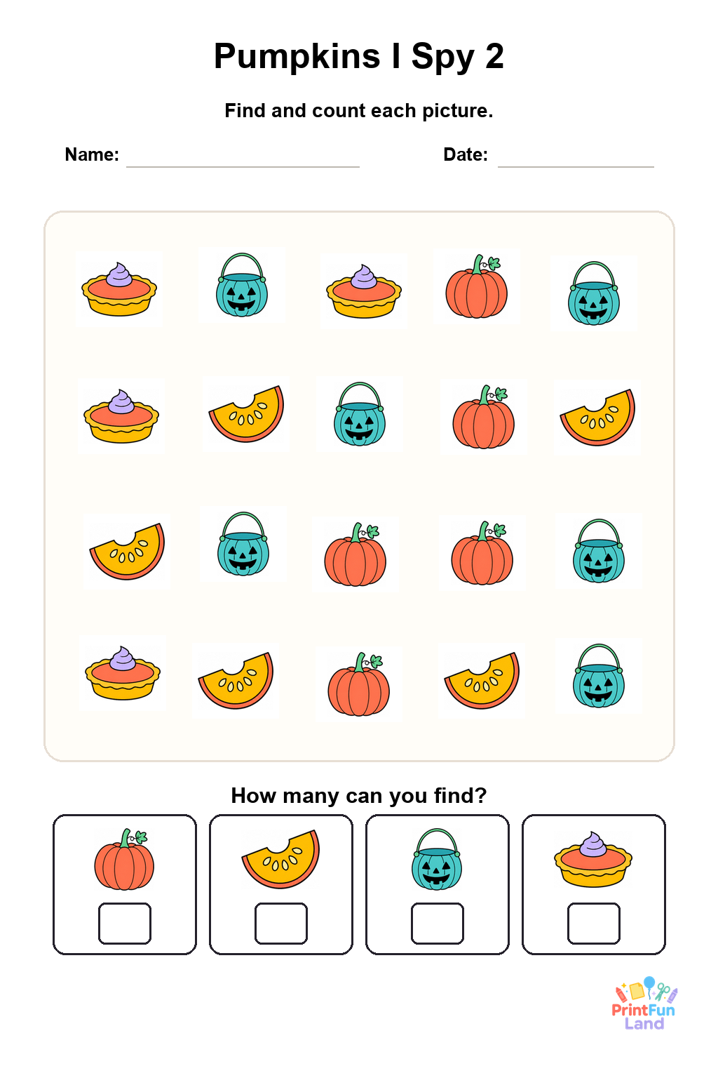 Pumpkins I Spy for Preschoolers printable page 2