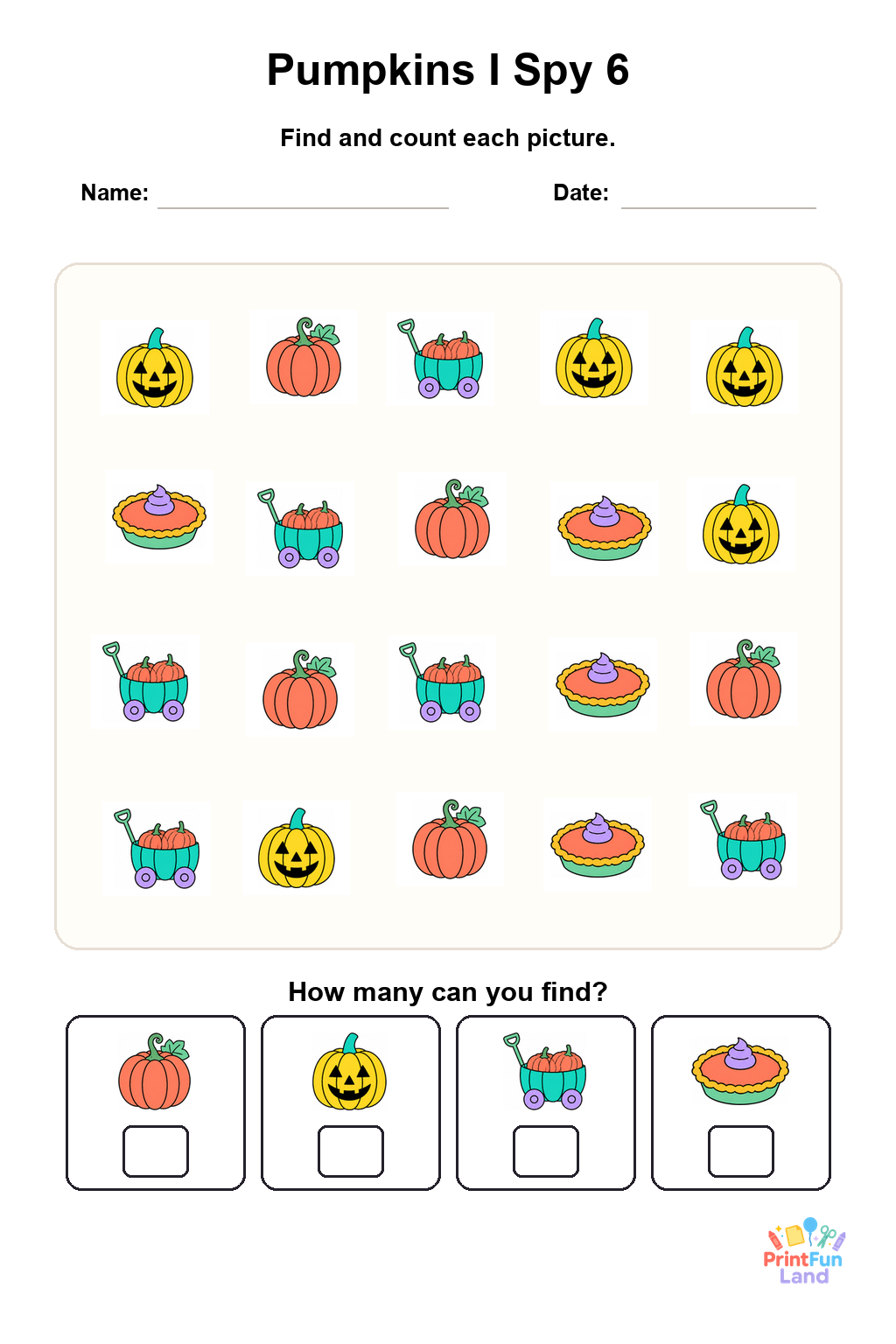 Pumpkins I Spy for Preschoolers printable page 6