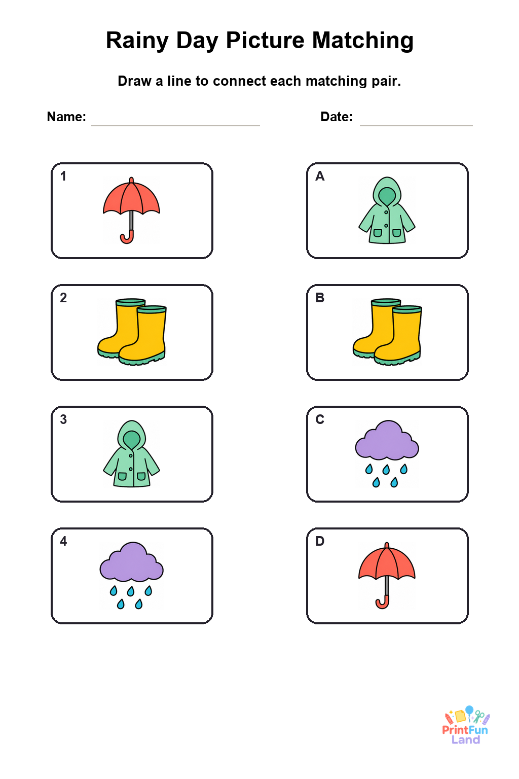 Rainy Day Matching Games for Preschoolers printable page 4