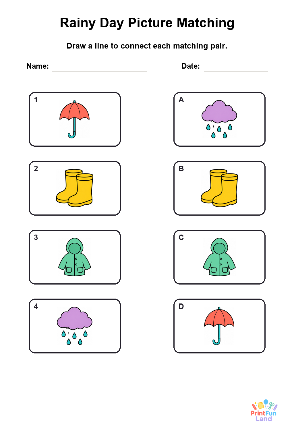 Rainy Day Matching Games for Preschoolers printable page 1