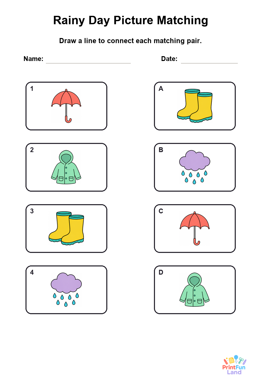 Rainy Day Matching Games for Preschoolers printable page 6