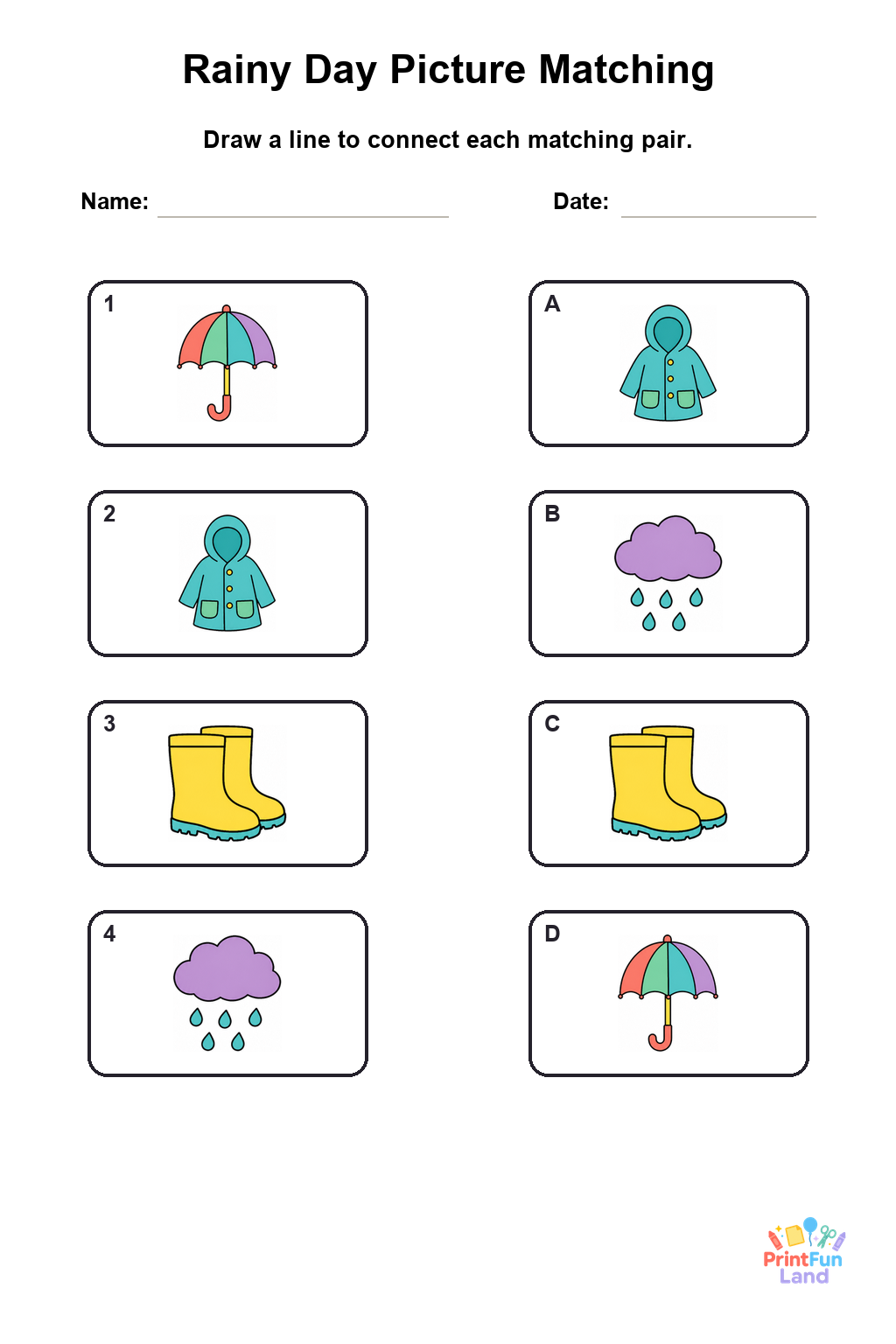Rainy Day Matching Games for Preschoolers printable page 2