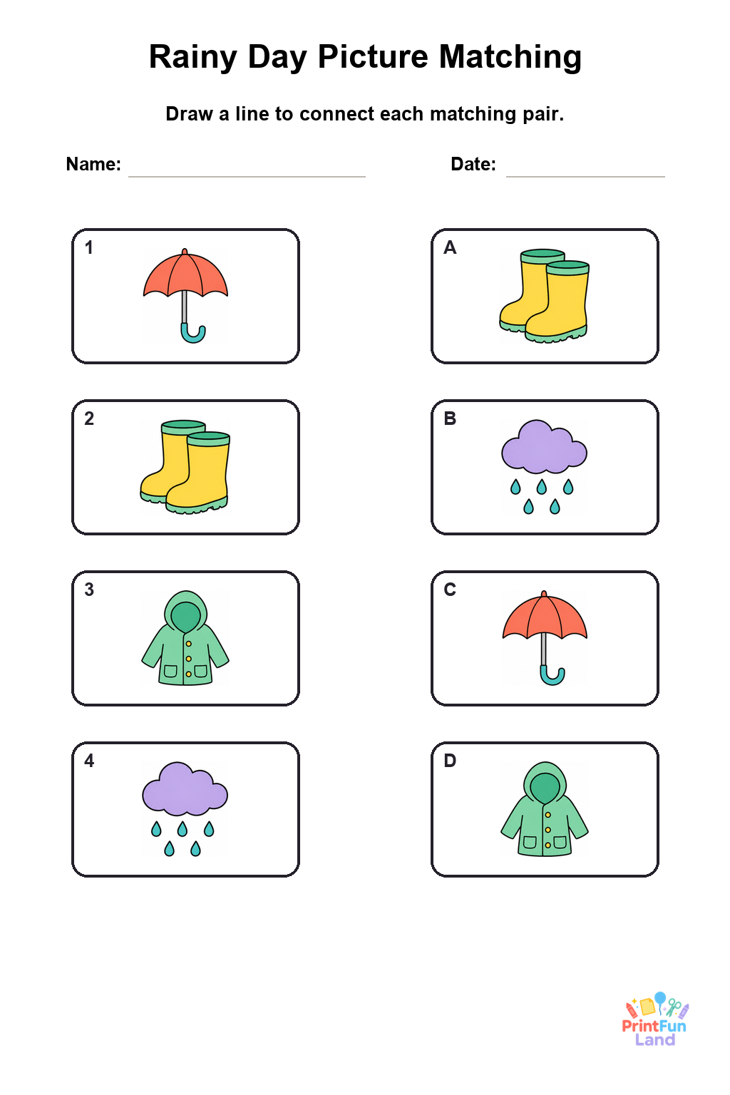 Rainy Day Matching Games for Preschoolers printable page 5