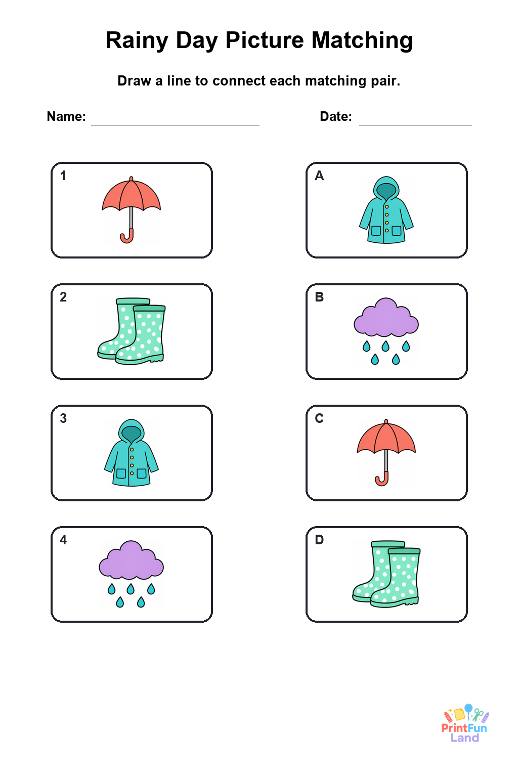 Rainy Day Matching Games for Preschoolers printable page 3