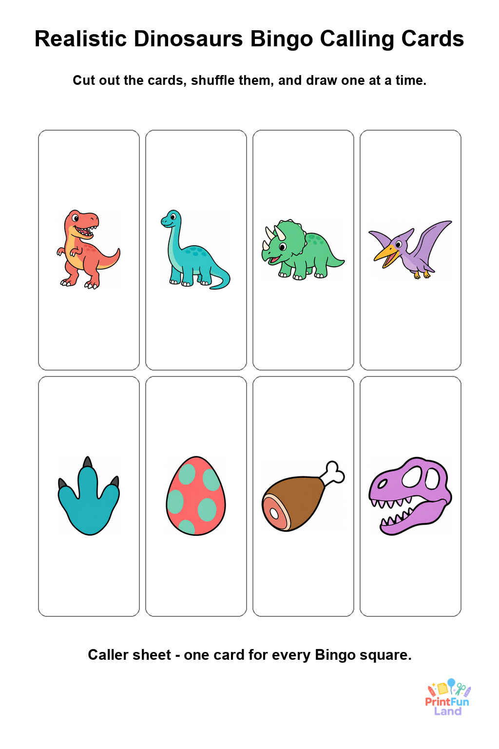Realistic Dinosaurs Bingo for Preschoolers printable page 9