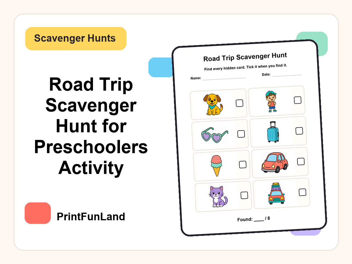 Road Trip Scavenger Hunt for Preschoolers printable preview