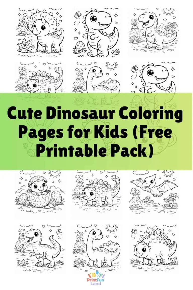 Cute Dinosaur Coloring Pages for Kids (Free Printable Pack)